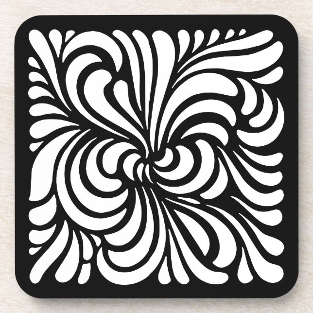 Kunst-Nouveau Stylized Blätter, Schwarzweiss Getränkeuntersetzer (Vorderseite)