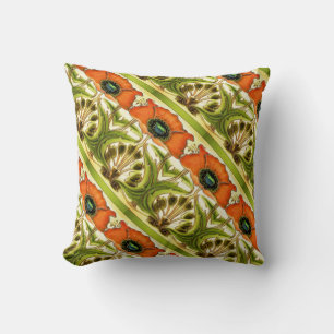 KUNST NOUVEAU STYLIZED GRÜNE ROTE POPPIEN KISSEN