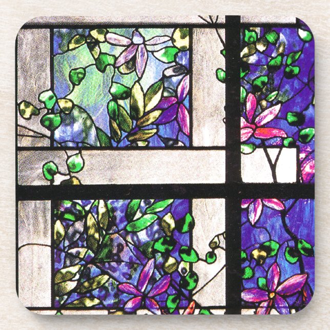 Kunst Nouveau Tiffany Buntglas-Natur Untersetzer (Vorderseite)
