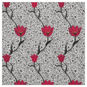 Kunst Nouveau Tulpe-Damast, Grau und Rot Stoff