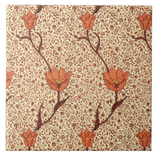 Kunst Nouveau Tulpe-Damast, Koralle und Beige Fliese