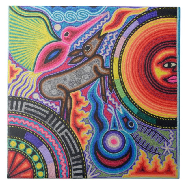 Kunst Oaxacas Mexiko mexikanische Stammes- Boho Fliese (Vorderseite)
