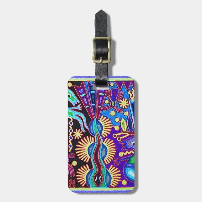 Kunst Oaxacas Mexiko mexikanische Stammes- Boho Gepäckanhänger (Vorderseite vertikal)