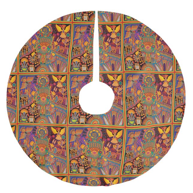 Kunst Oaxacas Mexiko mexikanische Stammes- Boho Polyester Weihnachtsbaumdecke (Vorderseite)