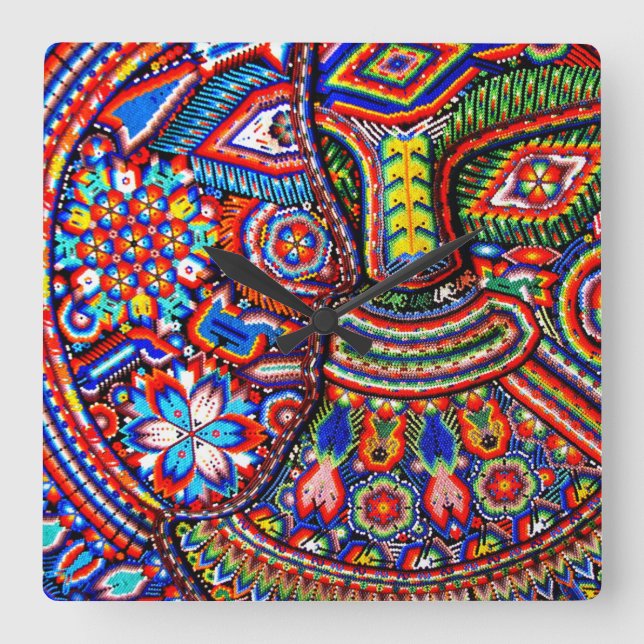 Kunst Oaxacas Mexiko mexikanische Stammes- Boho Quadratische Wanduhr (Vorderseite)