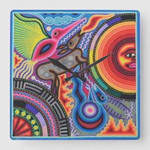 Kunst Oaxacas Mexiko mexikanische Stammes- Boho Quadratische Wanduhr