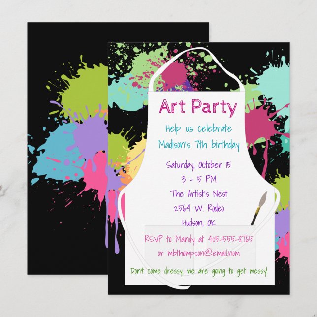 Kunst-Party-Pastell-Farben Einladung (Vorne/Hinten)