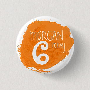 Kunst-Partyfarbenklecksorange Namensaltersknopf Button