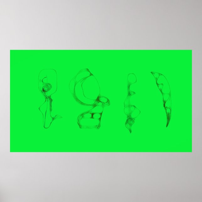 Kunst Potpourri  Grüne minimalistische Zeichnung Poster (Vorne)