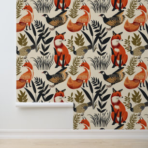 Kunst und Handwerk von Fuchs- und Wildvögeln Tapete