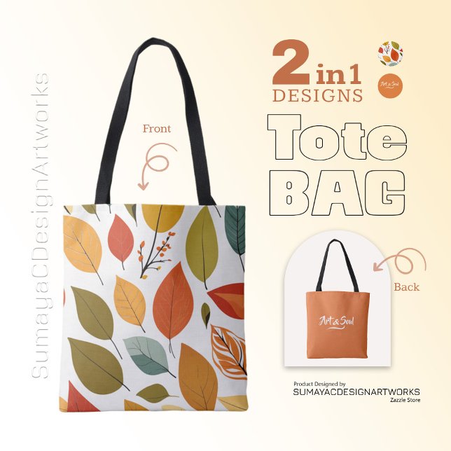 Kunst und Soul Orange Blätter 2 in 1 Gesamtpaket (2 Faces in 1 Tote Bag )