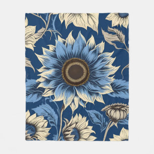 Kunst vintage blaues Sonnenblumenmuster Fleecedecke