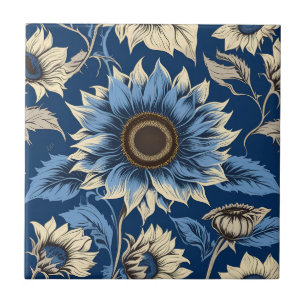 Kunst vintage blaues Sonnenblumenmuster Fliese