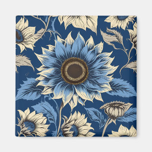 Kunst vintage blaues Sonnenblumenmuster Magnet