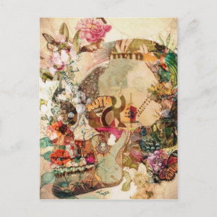 Kunst Vintage Zucker-Schädel-Blumen Feiertagspostkarte
