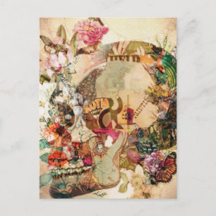 Kunst Vintage Zucker-Schädel-Blumen Feiertagspostkarte