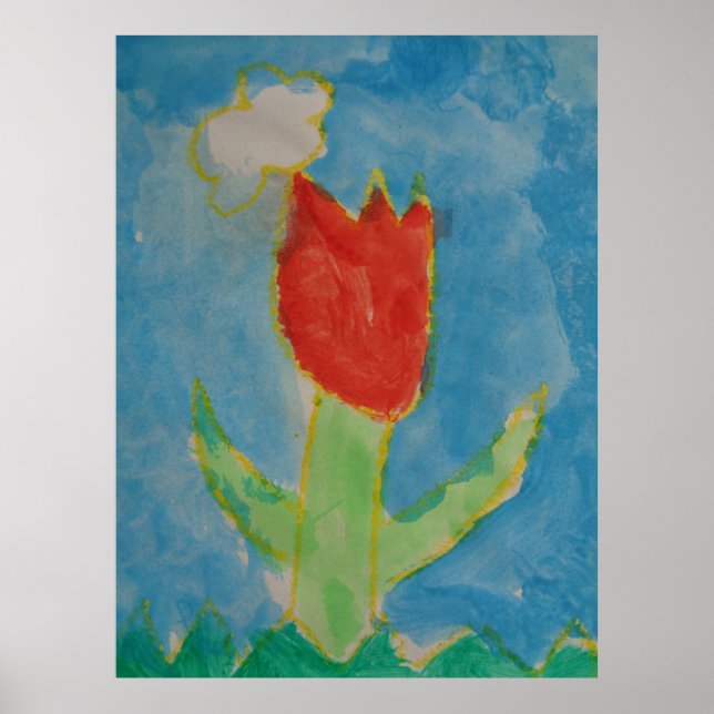 Kunst von Kindern, Aquarellmalerei, Tulip, Poster (Vorne)
