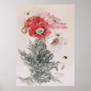 Kunst von Paul-De-Longpre, Poppies und Bienen Poster