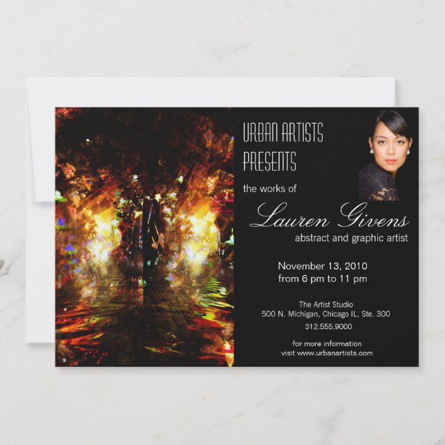 Kunstausstellung mit schwarzem Hintergrund Einladung (Vorderseite)