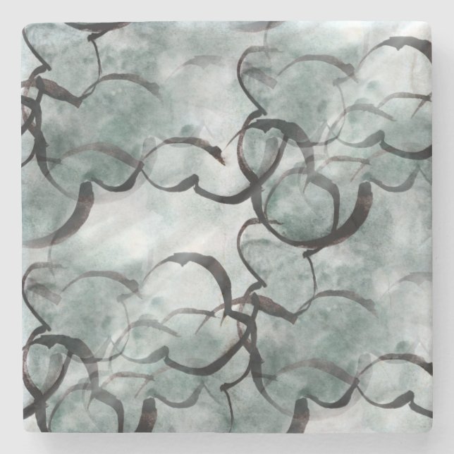 Kunstavantgarde grau, schwarze Handfarbe Steinuntersetzer (Vorderseite)