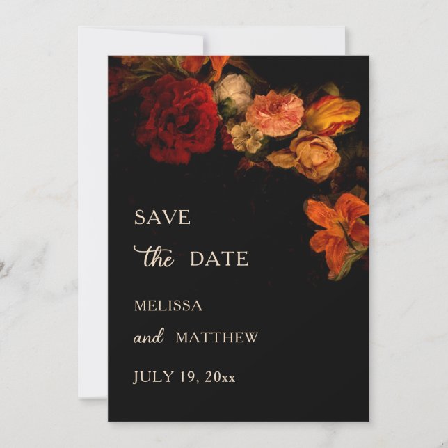 Kunstblumen Dunkle Hochzeit Save The Date (Vorderseite)