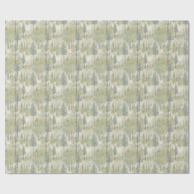 Kunstdarstellung von Kiefernbäumen im modernen Sti Geschenkpapier (Flach)