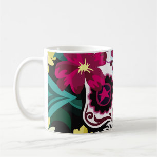 Kunstdarstellung von Schädelschmuck, Blume, Schäde Kaffeetasse
