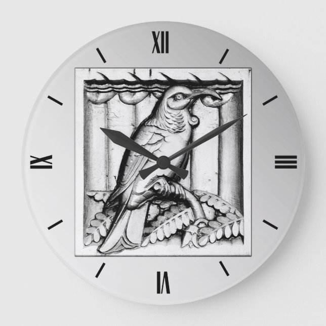 KunstDeko geschnitzter Steinfalke - Silber Große Wanduhr (Vorderseite)