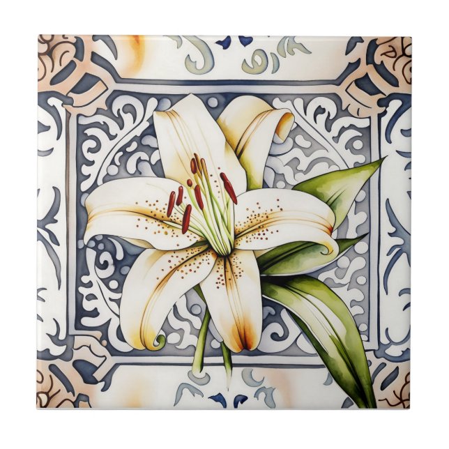 Kunstdekoration Lilie verzierte Keramik Fliesen (Vorderseite)