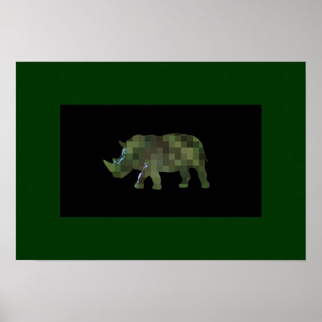 Kunstdrucke der grünen Silhouette Rhinocero Poster (Vorne)