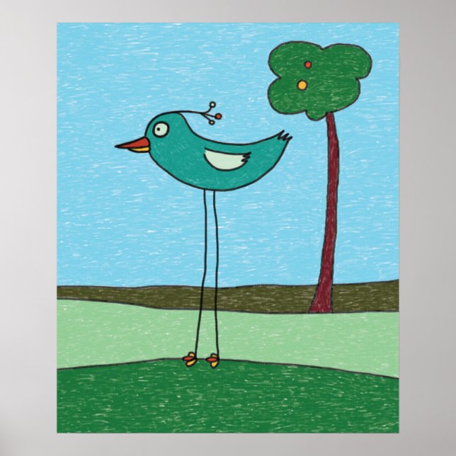 Kunstdruckerei, Niedlicher Vogel und Baum Poster (Vorne)