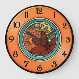 Künste und Handwerks-Blumen-Platte in der Orange Große Wanduhr