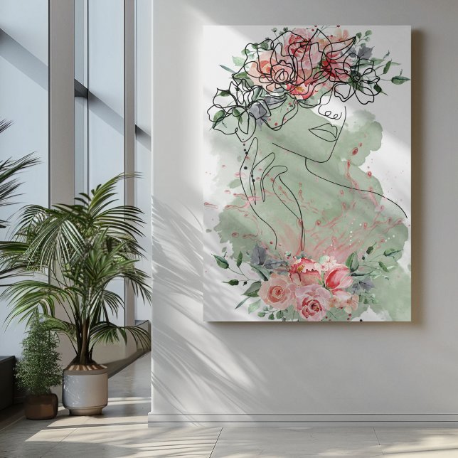 Kunstfrau mit Blume, rosa Spritzer Leinwanddruck (Von Creator hochgeladen)