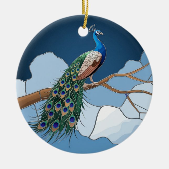 Kunstgefestigte Glaskunst, festgehaltenes Pfau Keramik Ornament (Vorne)