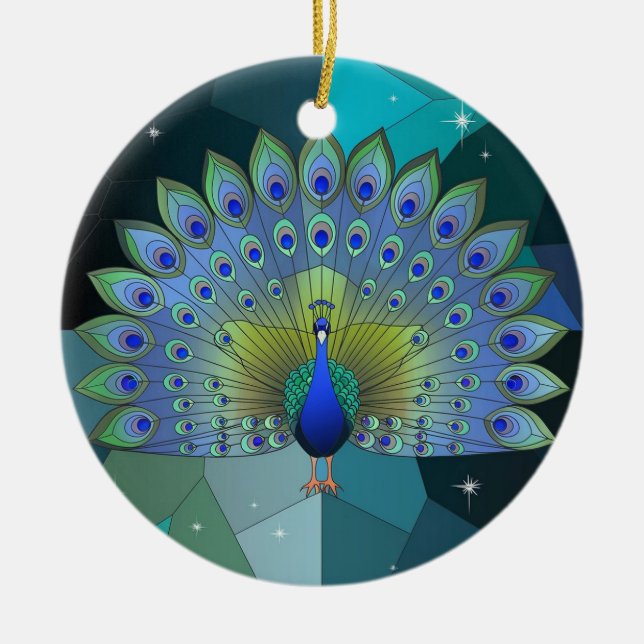 Kunstgefestigte Glaskunst, festgehaltenes Pfau Keramik Ornament (Vorne)