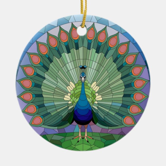 Kunstgefestigte Glaskunst, festgehaltenes Pfau Keramik Ornament (Vorne)
