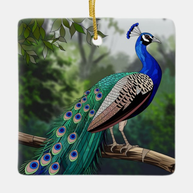 Kunstgefestigte Glaskunst, festgehaltenes Pfau Keramikornament (Vorderseite)