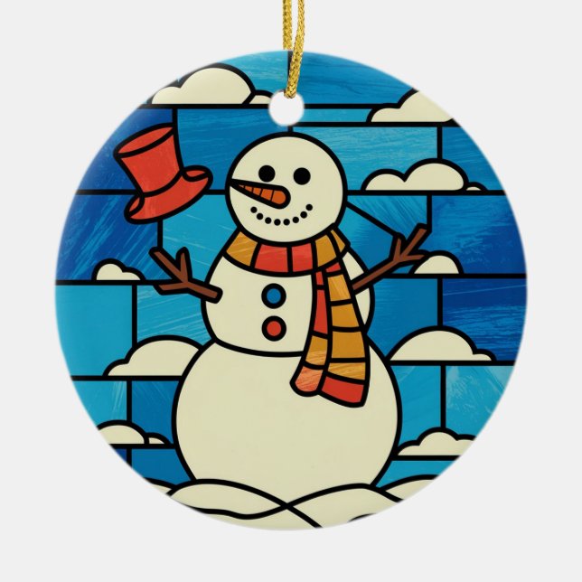 Kunstgefestigte Glaskunst, Snowman, gefestigtes Gl Keramik Ornament (Vorne)