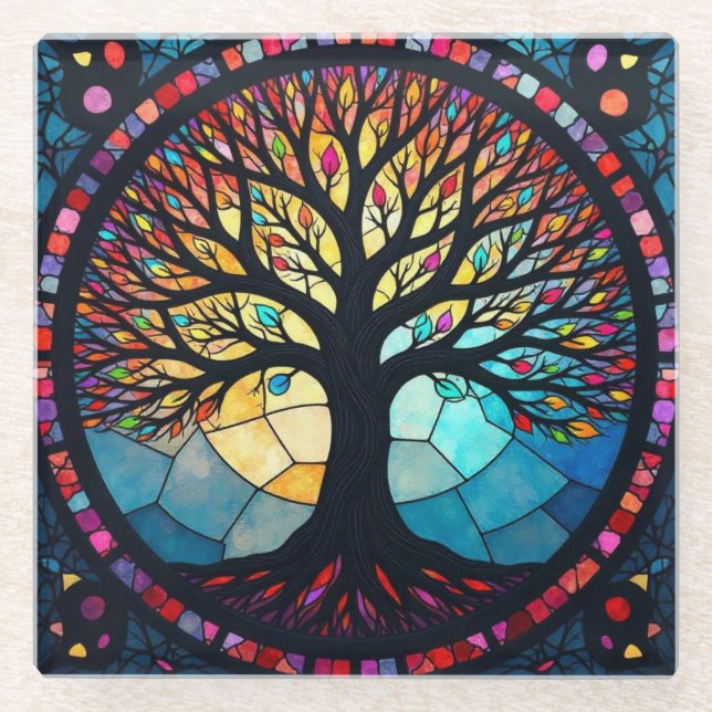 Kunstgeflecht aus Glas, Baum aus dem Leben Glasuntersetzer (Vorderseite)