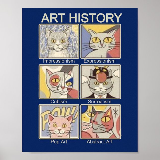 Kunstgeschichte Bewegungen mit Cat Illustration Poster (Vorne)