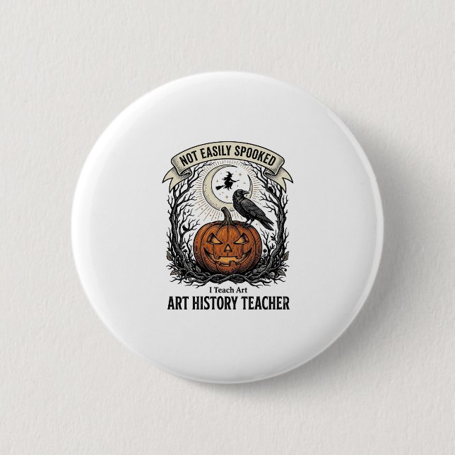 Kunstgeschichte-Lehrer-Shirt mit gruseliger Kürbis Button (Vorderseite)