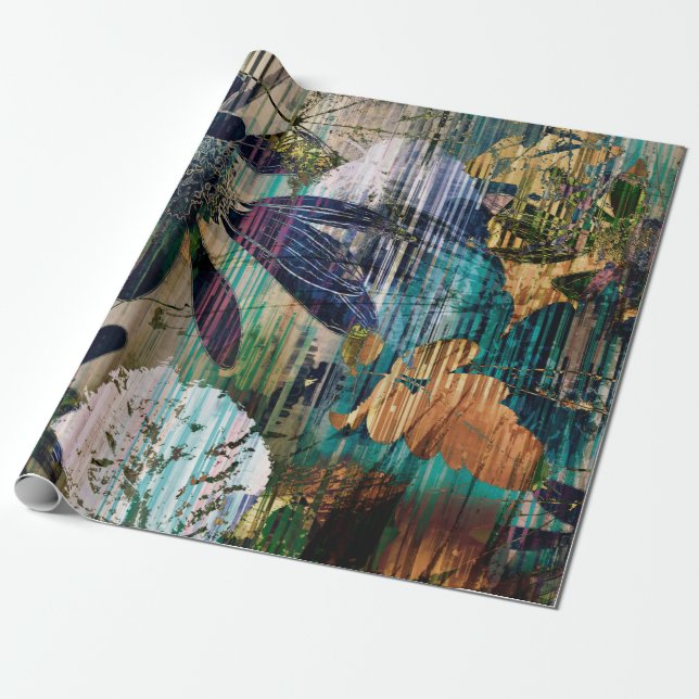 Kunstgrafik und Aquarellherbst bunt Backgro Geschenkpapier (Ungerollt)