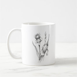 Kunsthandwerk, handgezeichnete Iris, botanische Ku Kaffeetasse