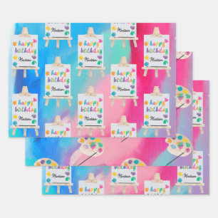 Kunsthandwerk Künstler Paint Birthday Thema Geschenkpapier Set