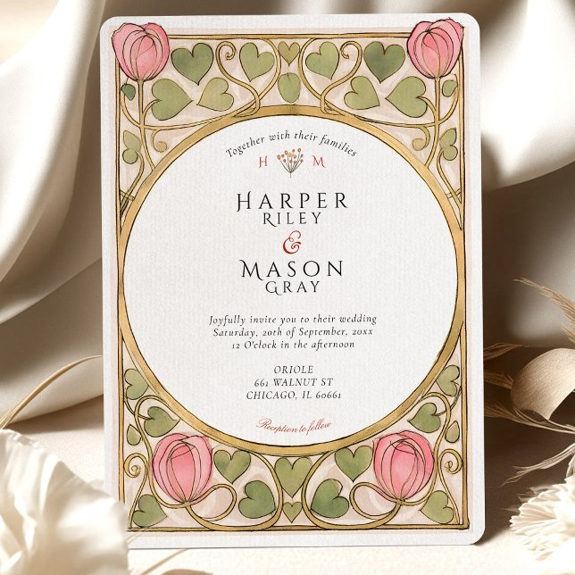 Kunsthandwerk Pink Tulip & Hearts Wedding Einladung (Von Creator hochgeladen)