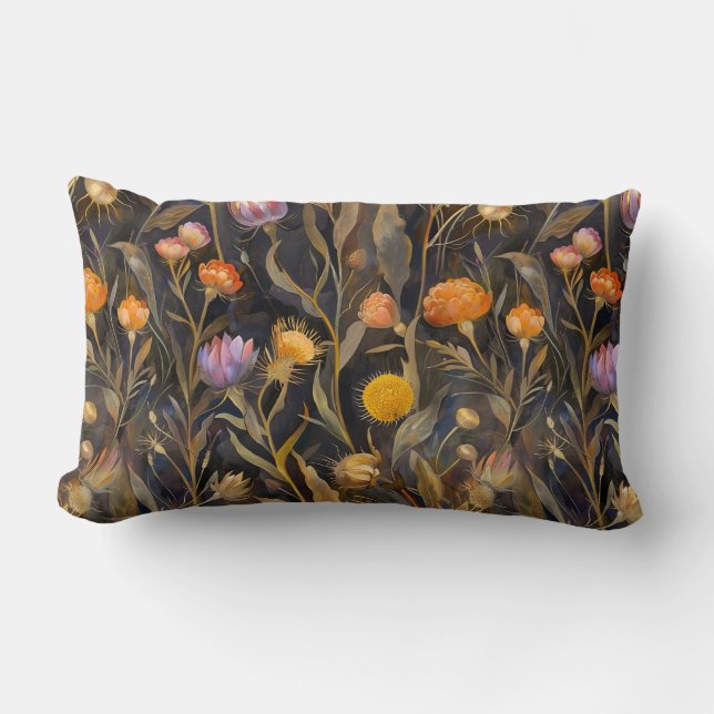 Kunsthandwerk Schottische Diester und Wildblumen Lendenkissen (Vorderseite)