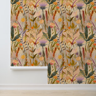 Kunsthandwerk Schottische Diester und Wildblumen Tapete