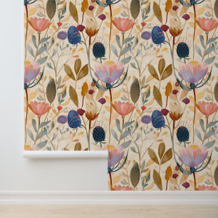 Kunsthandwerk Schottische Diester und Wildblumen Tapete