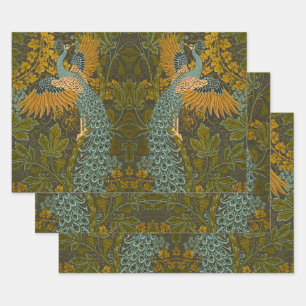 Kunsthandwerk Walter Crane Pfauenmuster Geschenkpapier Set