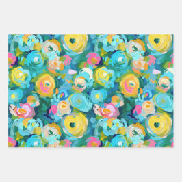 Kunsthandwerkermalte Blume Bunte Fun Florals Geschenkpapier Set